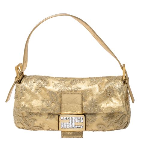 fendi embellished leather shoulder bag|Fendi baguette size chart.